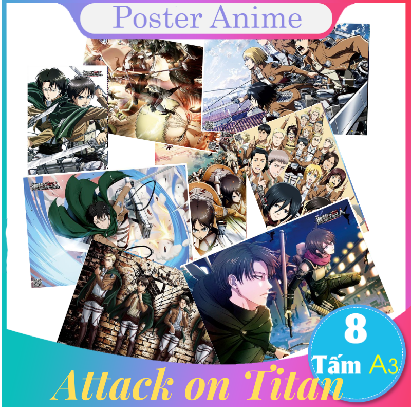 [Giấy Xịn] Set 8 tấm tranh poster to A3 Attack on Titan anime siêu chất