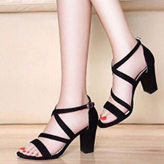 Giày Sandal Cao Gót vuông 7p bít gót 2 dây chéo