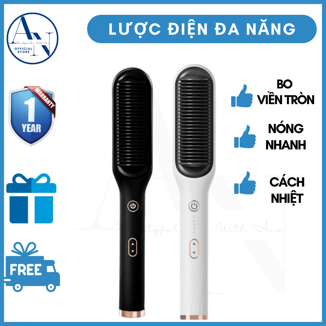 Lược điện chải tóc tạo kiểu uốn thẳng 3in1 ANA - Kiểu máy làm tóc đa năng cao cấp chuyên nghiệp dành cho salon 5 mức nhiệt nóng nhanh