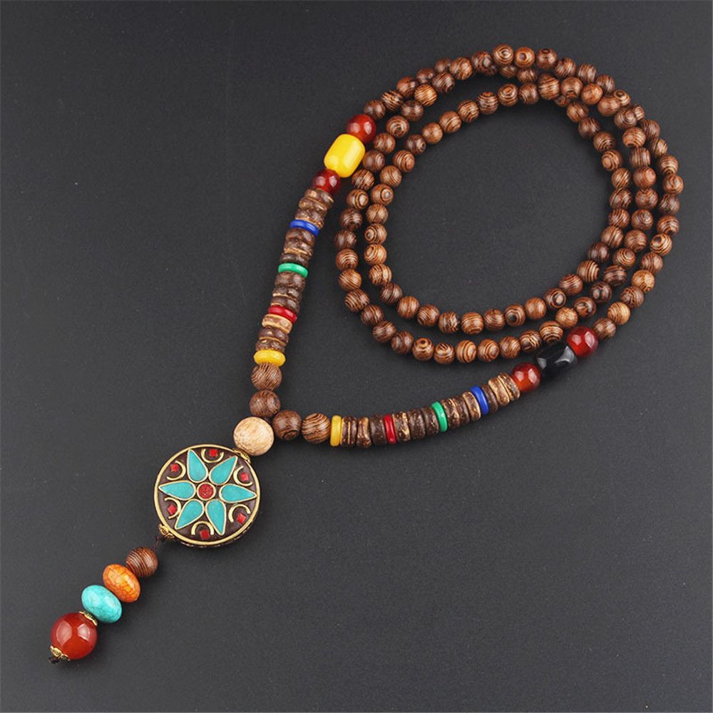 QINJUE Thời trang Gỗ Đính Cườm Dài Bohemian Đồ trang sức Handmade Dây chuyền dây chuyền Vòng cổ