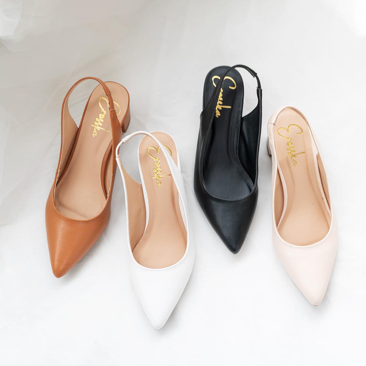 Giày nữ, giày cao gót slingback hở gót, bít mũi thời trang nữ kiểu dáng basic_ EH015 ( BR)