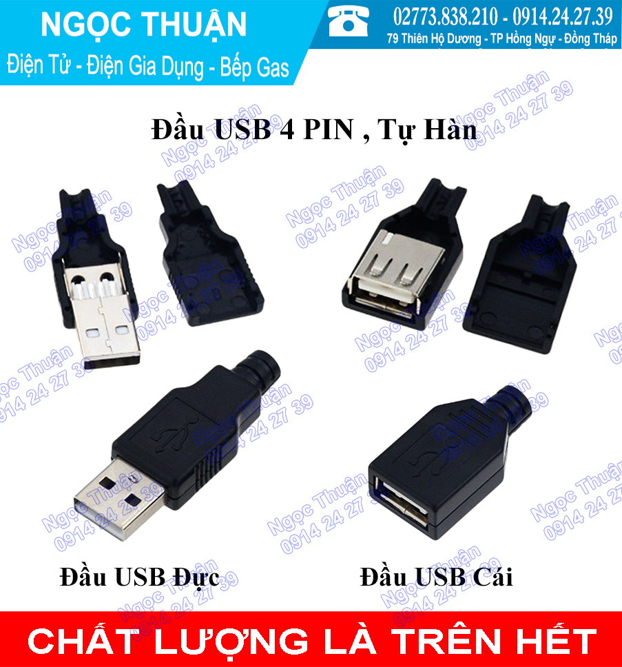 Cặp đầu USB ( Đực - Cái , Tự hàn )