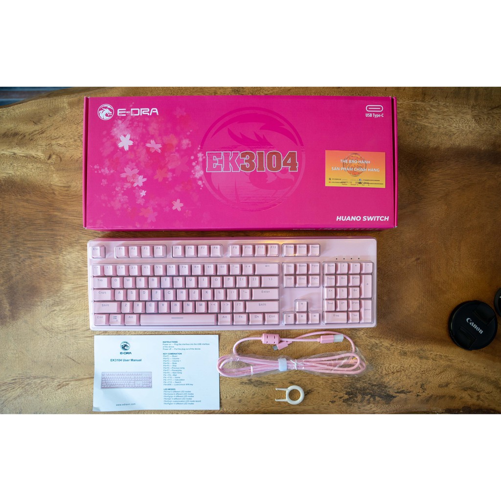 Bàn phím cơ EDRA EK3104 DREAM PINK Phiên bản 2021 - Huano Switch - Kết nối USB Type-C - Hàng chính hãng