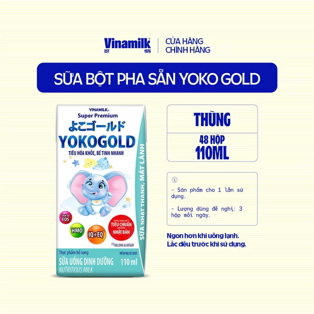 (HSD T10-2026) COMBO 2 Thùng 96 Hộp Sữa Bột Pha Sẵn Vinamilk Yokogold 110ml.