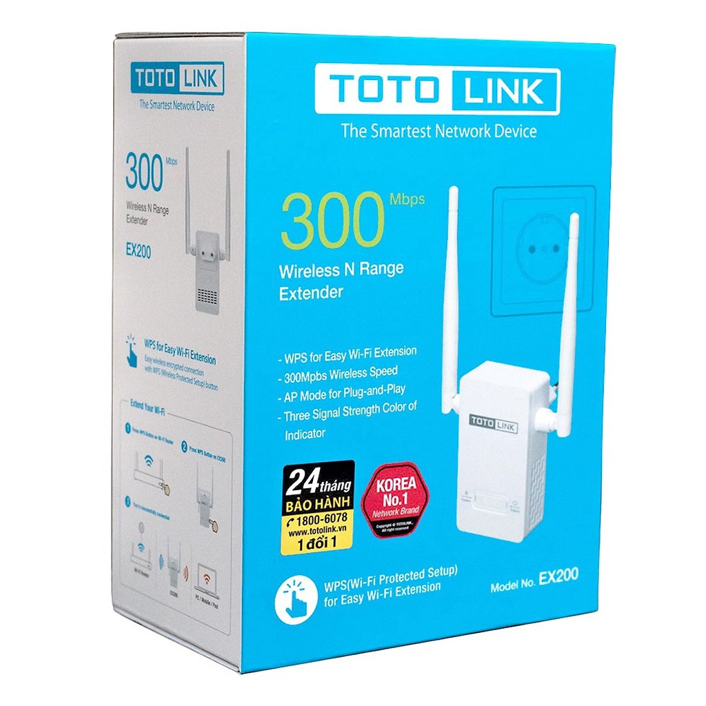 Bộ Kích Sóng Wifi Repeater 300Mbps Totolink EX200 - Hàng Chính Hãng bảo hành 24 tháng