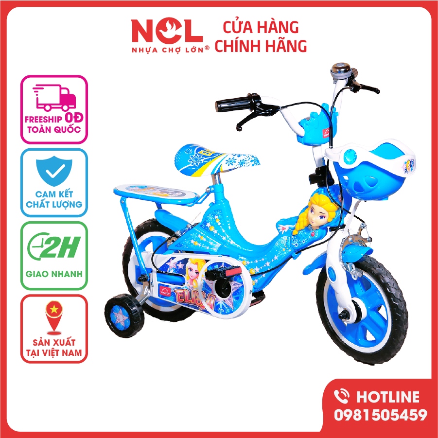 Xe Đạp Trẻ Em Nhựa Chợ Lớn 12 inch Hình Công Chúa Elisa , Khung Kim Loại Chắc Chắn