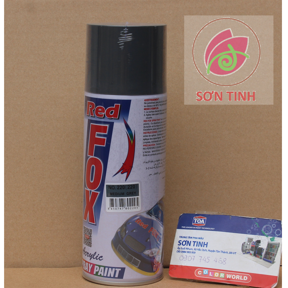 Sơn xịt red fox màu xám đậm medium grey 220 sản xuất tại thái lan