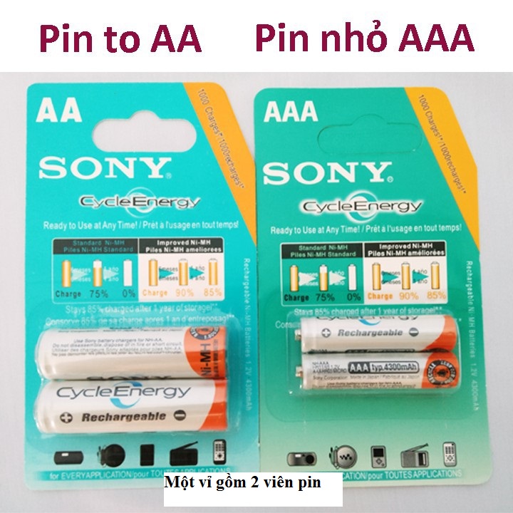 Pin sạc 3A ( AAA ) / 2A ( AA ) Son-y 1 vỉ 2 viên