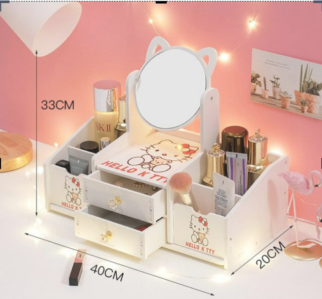 Kệ trang điểm có gương - kệ đựng mỹ phẩm có gương hình mèo dễ thương