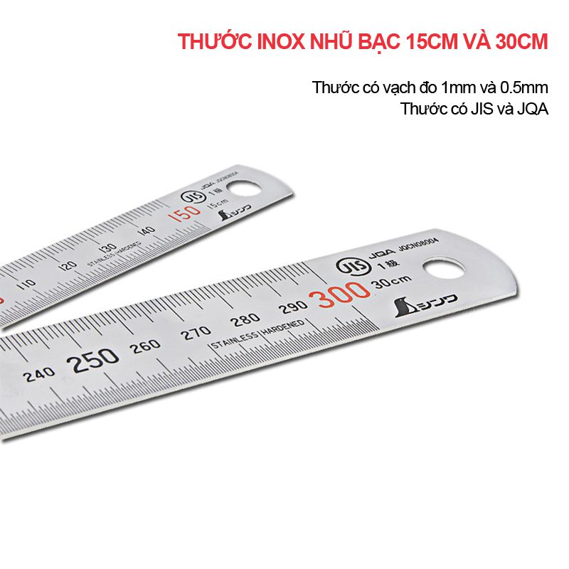 Thước lá inox mạ nhũ bạc Shinwa