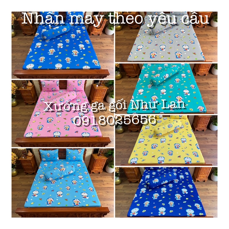 bộ ga gối thun hàn quốc Doremon ( nhận may theo yêu cầu)