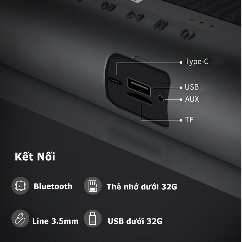 Loa bluetooth PKCB 100W Super Bass TWS lên 200w TF Card / USB/ Line in 3.5mm / AUX Stereo Surround, Loa Không Dây Nghe Nhạc - Hàng Chính Hãng