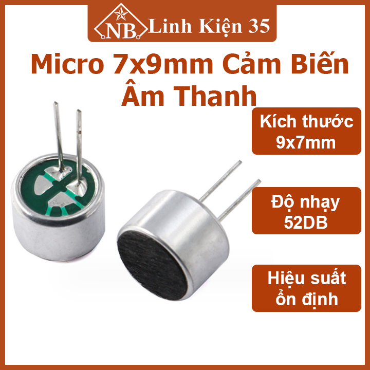 Micro 7x9mm cảm biến âm thanh có phân cực độ nhạy 52db