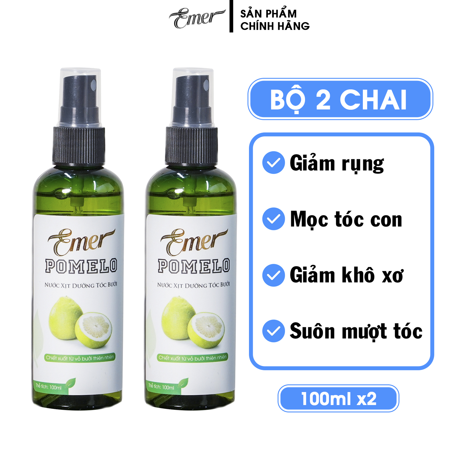 [HCM]Bộ 2 chai xịt Pomelo Tinh Dầu Bưởi (100ml x2) cung cấp dưỡng chất giảm rụng giảm hói