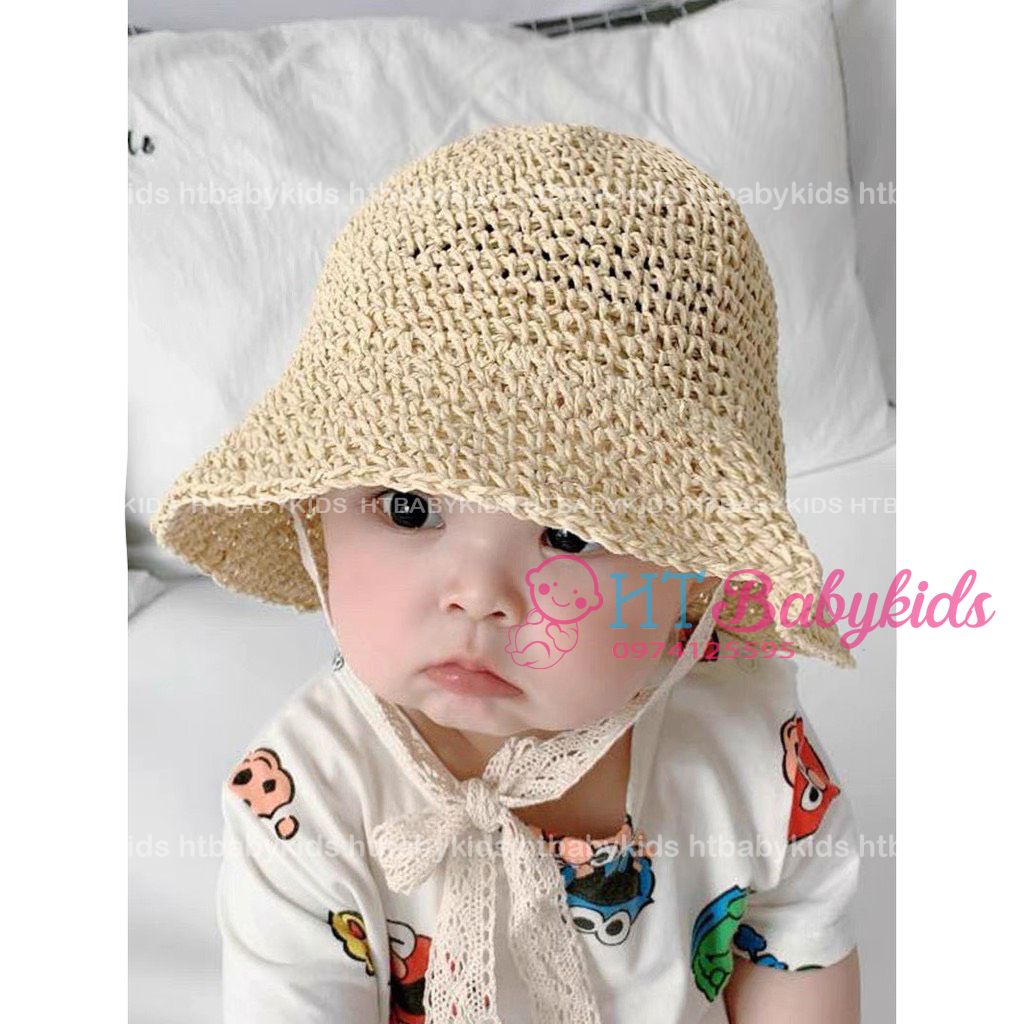 [ MẪU MỚI ]  Mũ Ajuma Cho Bé Mũ Cói Cột Nơ Hàn Quốc