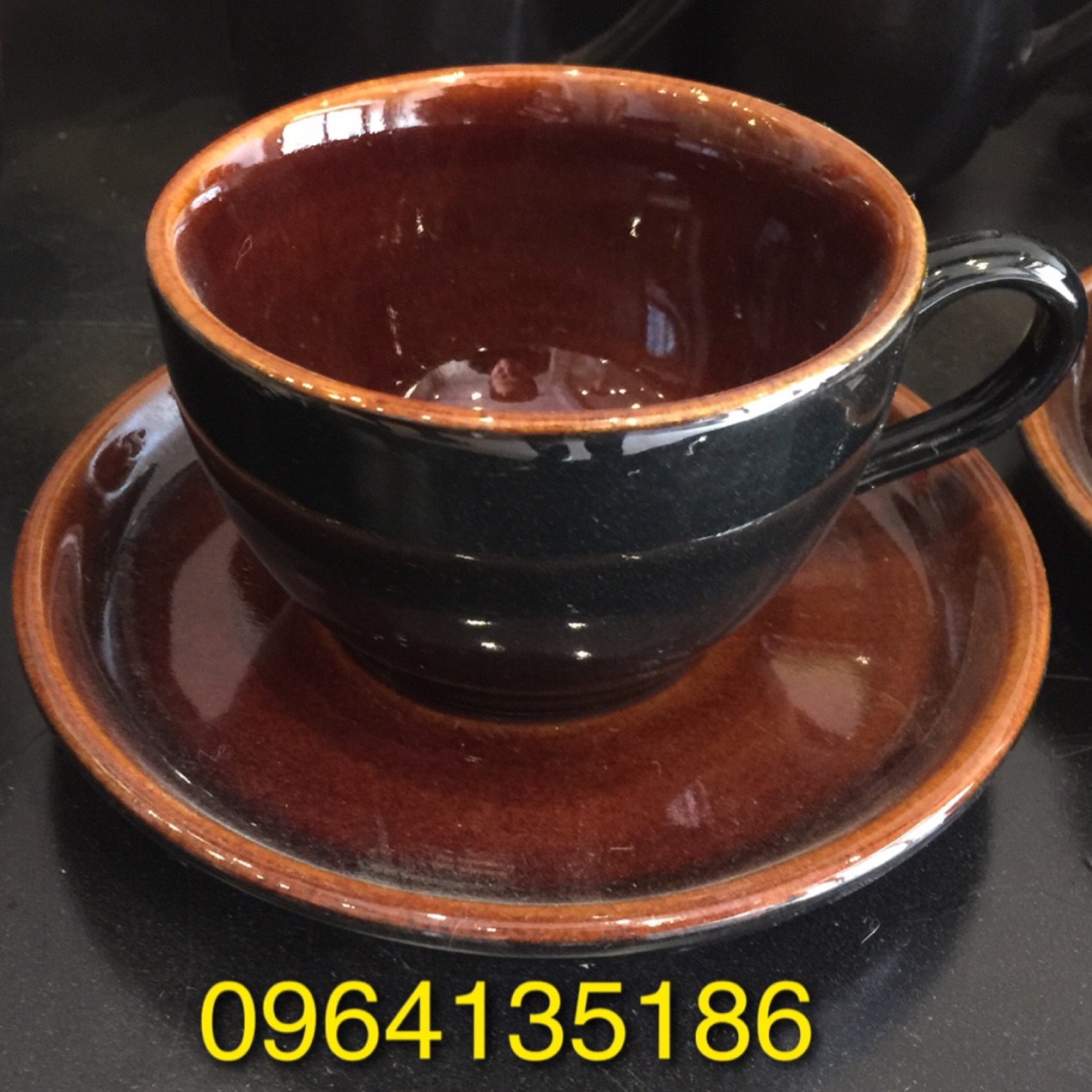 Set cốc capuchino màu đen bóng gốm sứ Bát Tràng