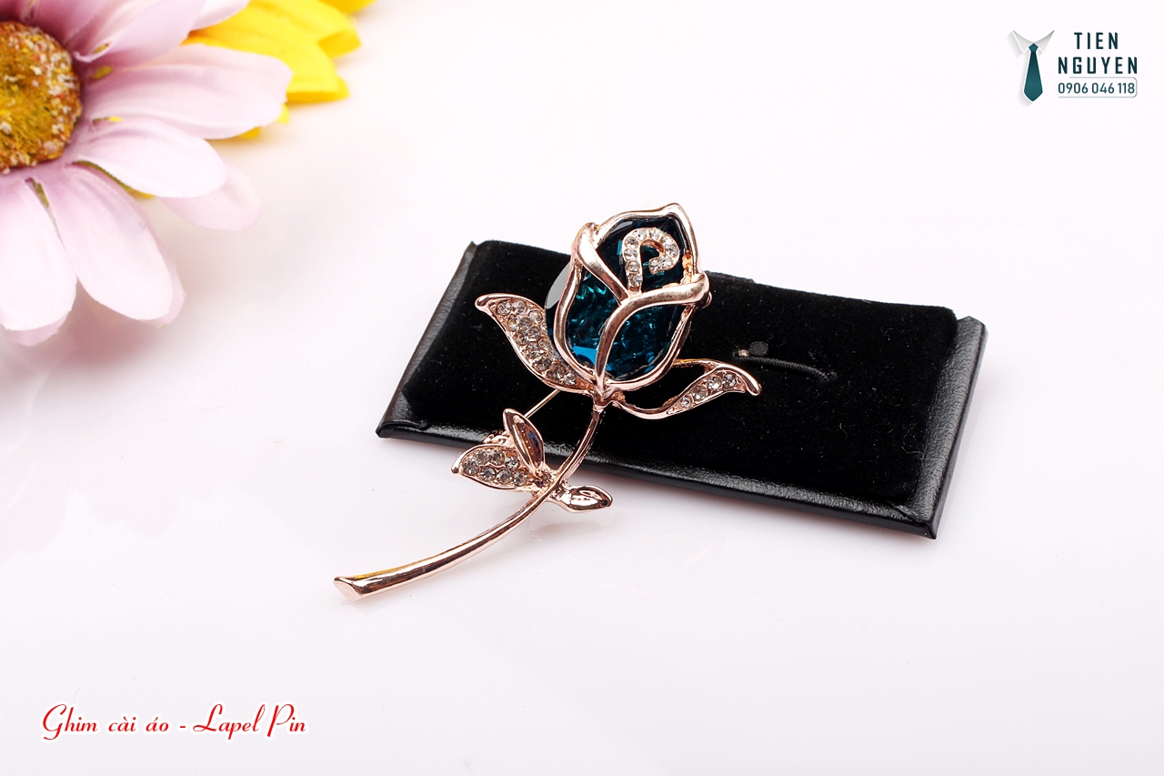 Ghim cài áo vest, Lapel Pin - Trâm Cài Áo vest- hoa hồng xanh