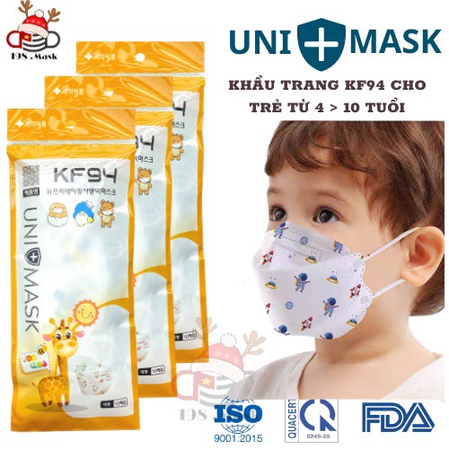 Túi 10 chiếc khẩu trang 4D Unimask KF94 trẻ em (3-7 tuổi)