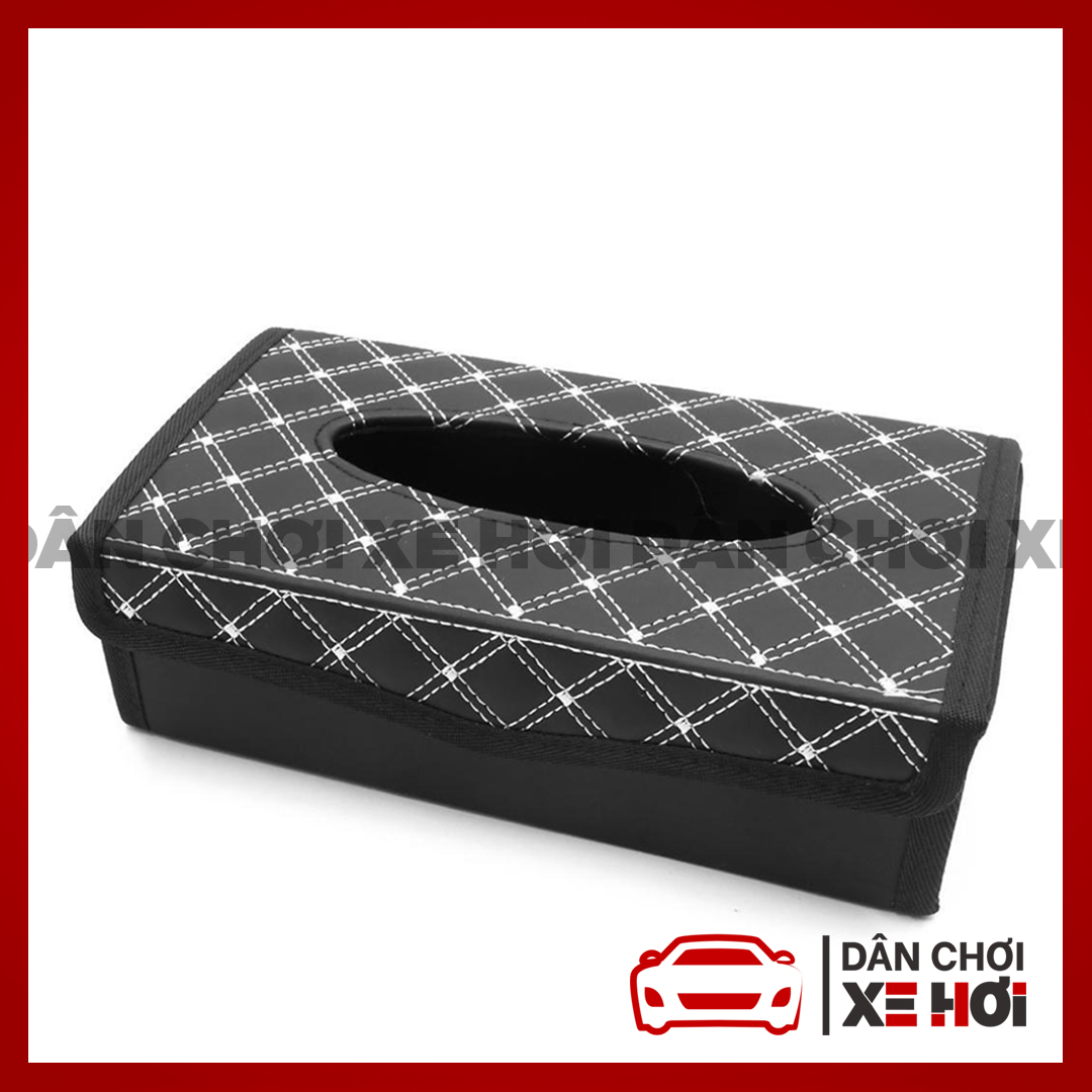 [HCM]Hộp đựng khăn giấy trên xe Ô tô-hộp đựng giấy cao cấp OEM bằng da-đen chỉ đỏ đen chỉ trắng