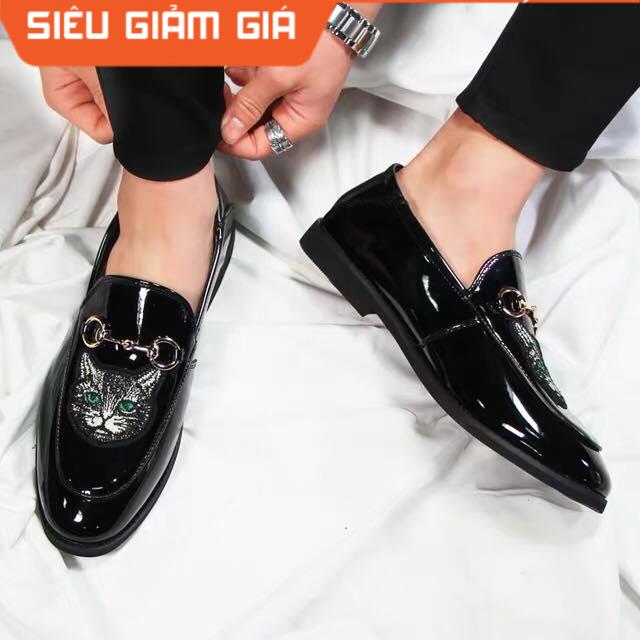 Giầy lười bóng mèo xanh nam
