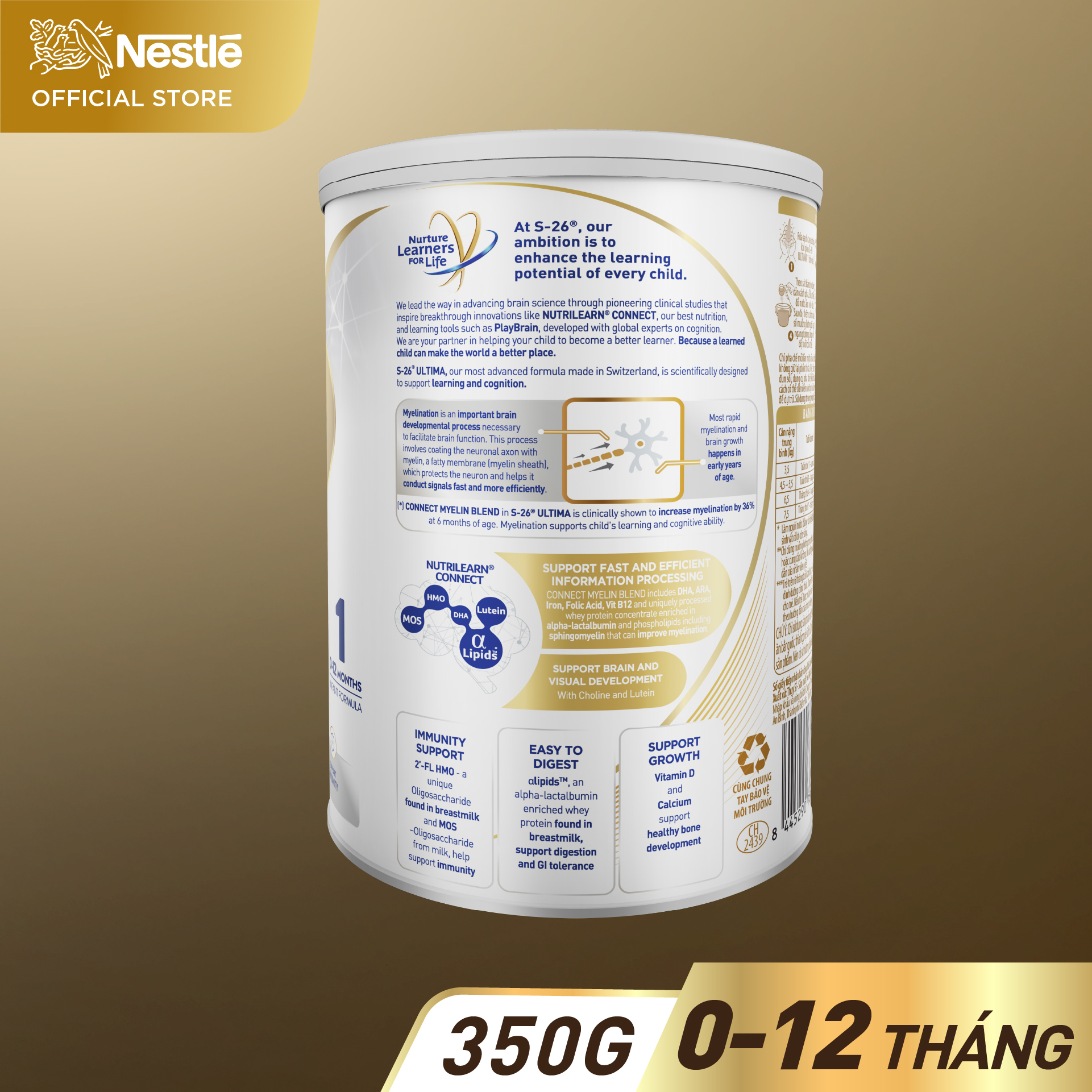 Sữa Bột S-26 ULTIMA 1 350G với Sphingomyelin và DHA giúp tăng kết nối não bộ nhanh gấp 2.5 lần