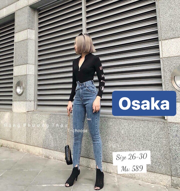QUẦN JEAN NỮ CHẤT BÒ XANH THẮT NƠ CHÉO RÁCH LƯNG CAO NÂNG MÔNG TREND OK-589 OSAKA FASHION