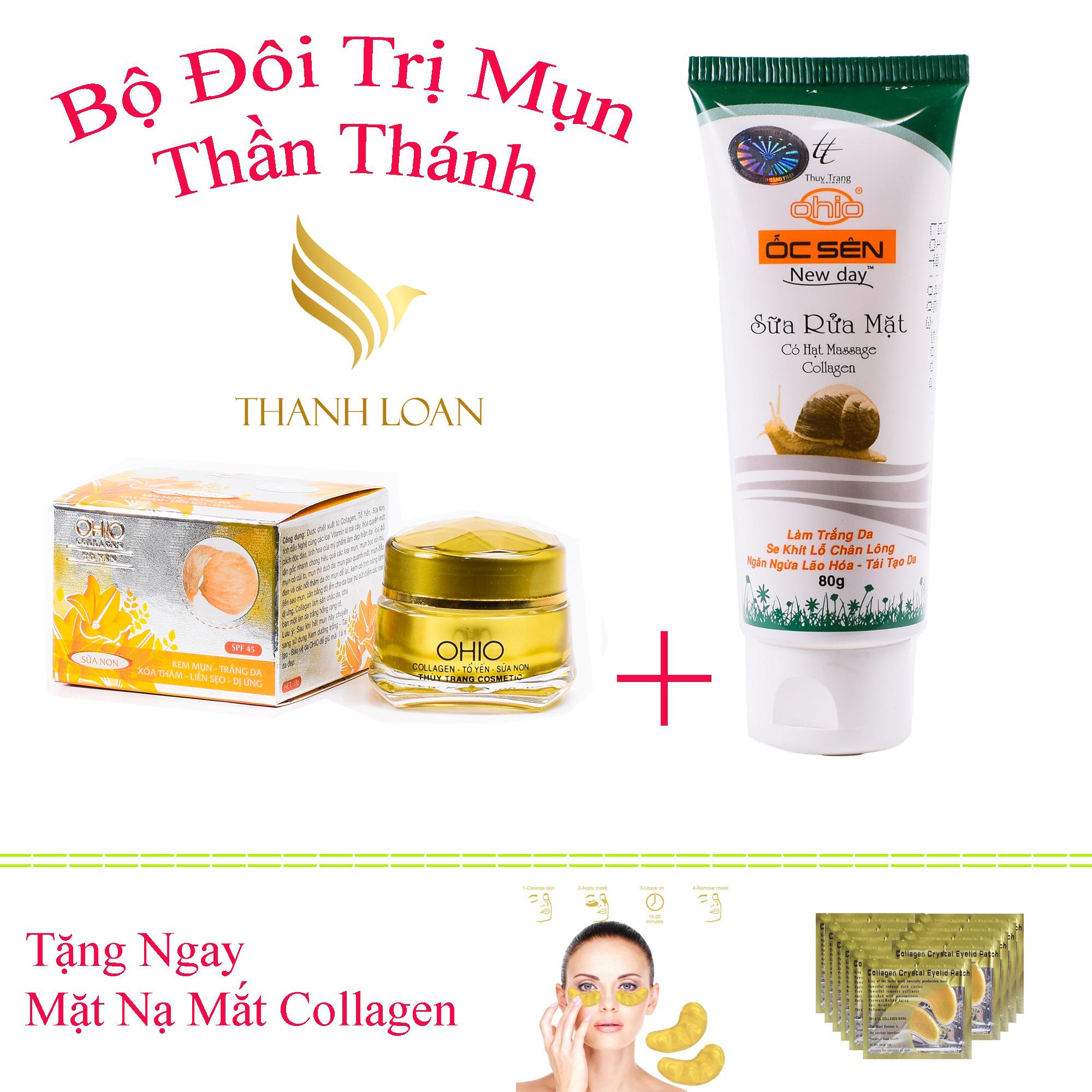 Combo Kem mụn- Trắng da- Xóa thâm- Liền sẹo- Dị ứng- Sữa non- Tổ yến 18(g)  + Sữa rửa mặt trắng da - Se khít lỗ chân lông - Ngăn ngừa lão hóa - Tái tạo da Ốc Sên OHIO New Day - Tặng ngay mặt nạ mắt collagen - Thanh Loan