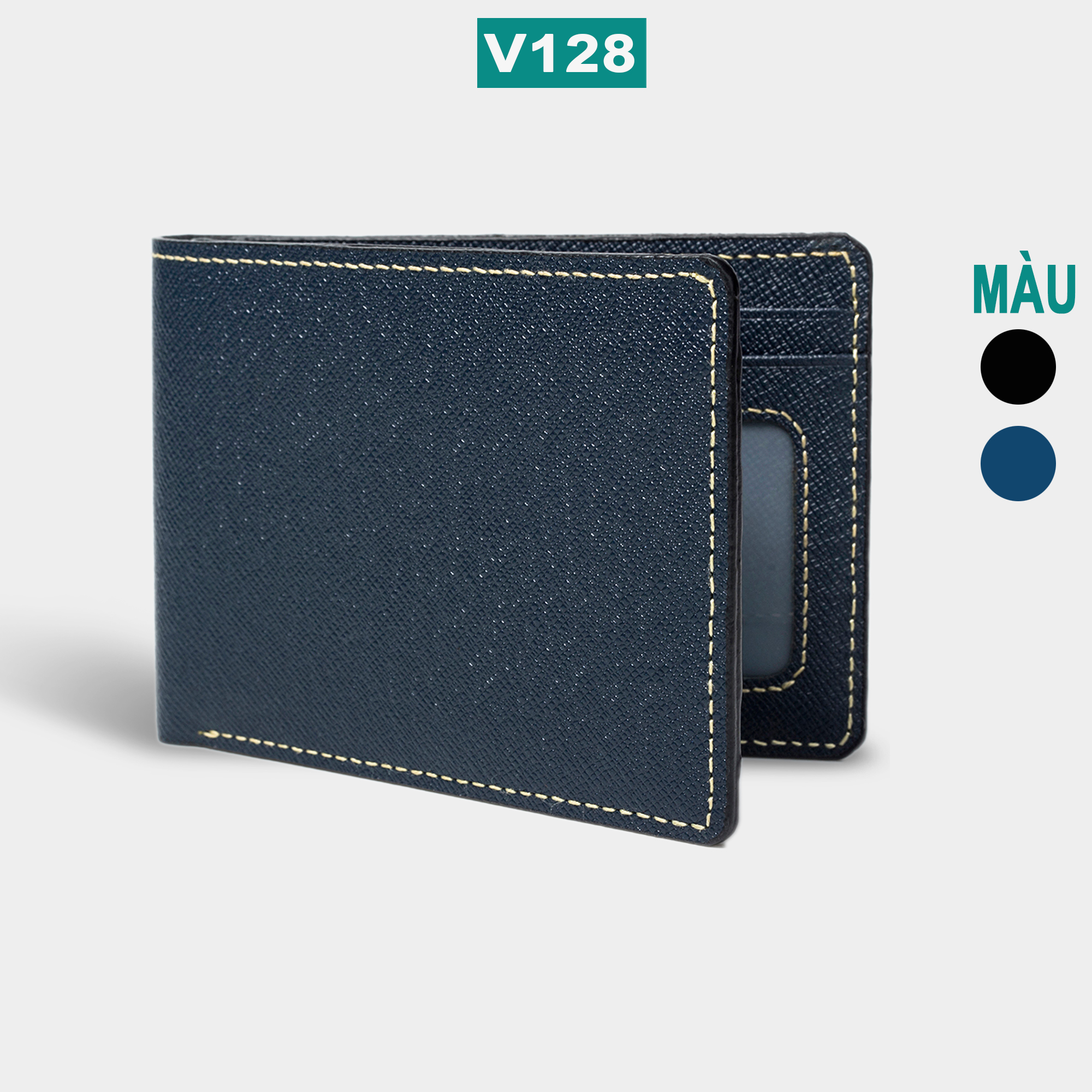 Ví nam da saffiano V128 sơn cạnh, bóp nam da thật nhiều ngăn chứa tiền chứa thẻ, dáng ngang không có khóa kéo,2 màu đen và xanh navy,Fullbox hộp sang trọng làm quà tặng,thương hiệu Bụi leather chuyên đồ da thật, bảo hành 12 tháng