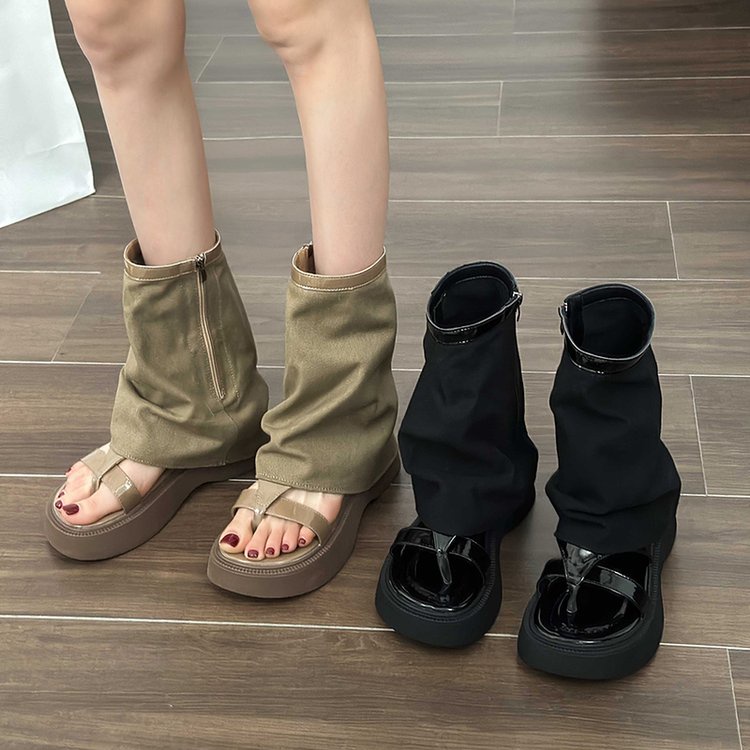 Giày Da Lộn Đế Xuồng Phối Khóa Kéo Thời Trang