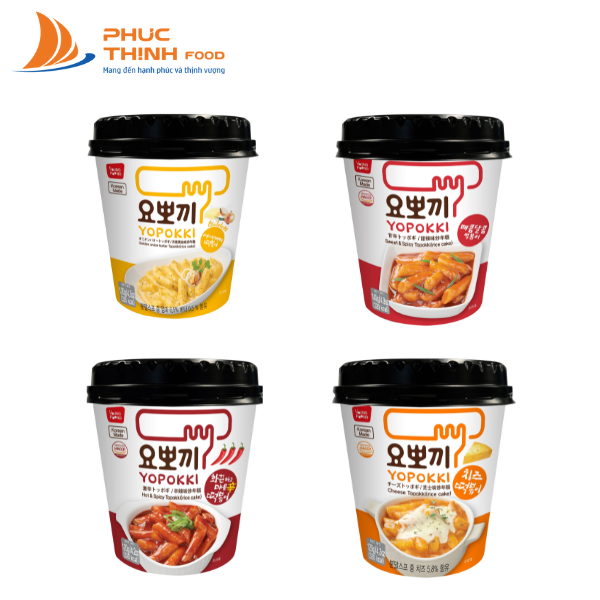Combo 4 vị: Phomai, Siêu cay, cay ngọt, bơ hành - Bánh gạo Hàn Quốc Yopokki dạng cốc