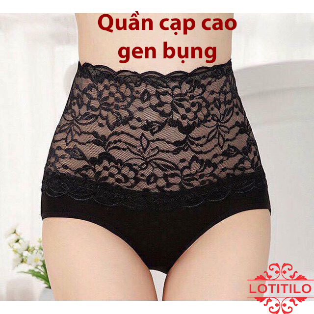 Quần Lót Cotton Phối Ren, Cạp Cao, Gen Bụng
