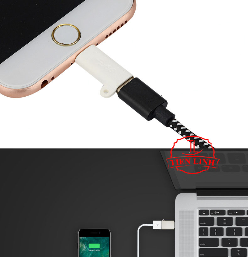 Đầu chuyển đổi từ USB Type C sang Lightning (Đen - Móc chống rơi)
