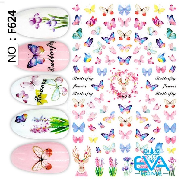 Miếng Dán Móng Tay 3D Nail Sticker Tráng Trí Hoạ Tiết Bướm Hoa Flowers Butterfly F624 cao cấp