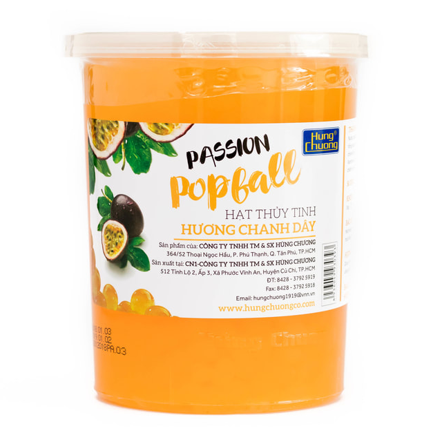 Thạch thủy tinh (hạt thủy tinh) Popball Hùng Chương chanh dây Hộp 1kg uống trà, trà sữa