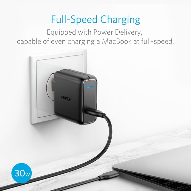 Củ sạc ANKER PowerPort Speed 1 USB-C 30w, PD 3.0  NO BOX