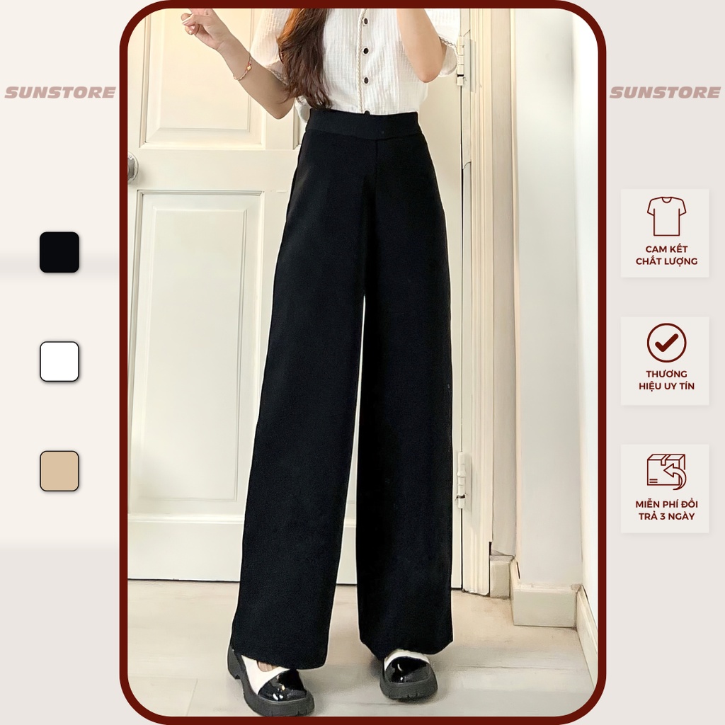 Quần ống rộng nữ lưng cạp cao vải culottes khoá sườn dáng suông dài chất dày màu đen be OriPant Q34 - Sunstore