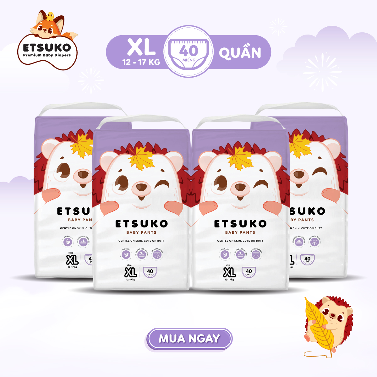 Combo 4 bịch tã quần Etsuko size XL 40 pcs