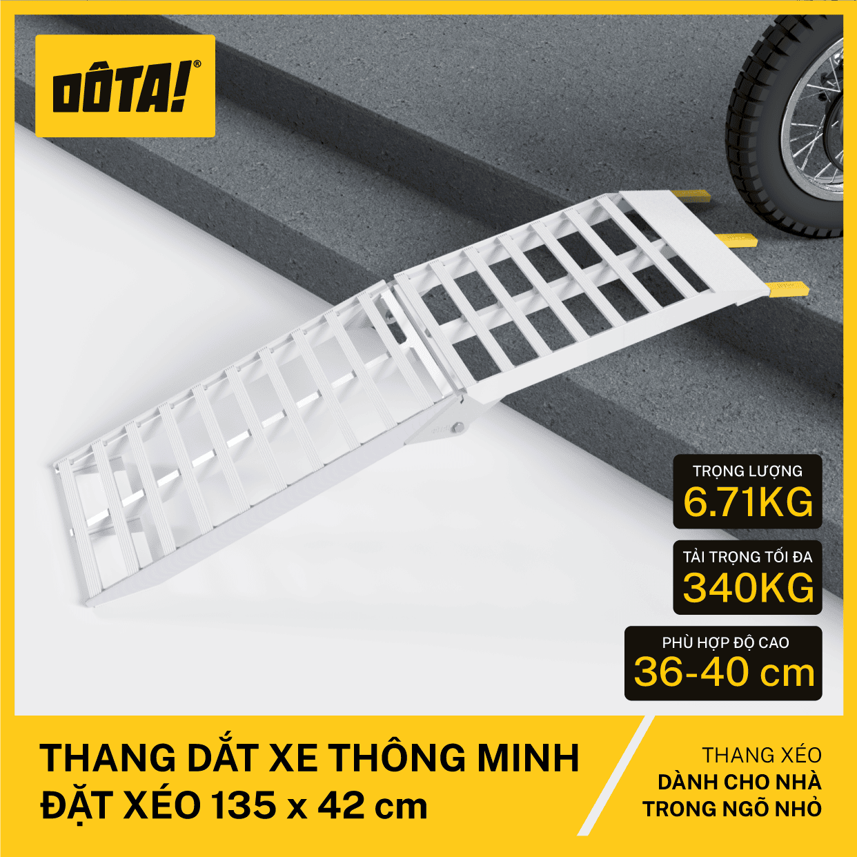 Thang Dắt Xe Thông Minh Đặt Xéo (cho thềm cao từ 21 đến 55 cm)