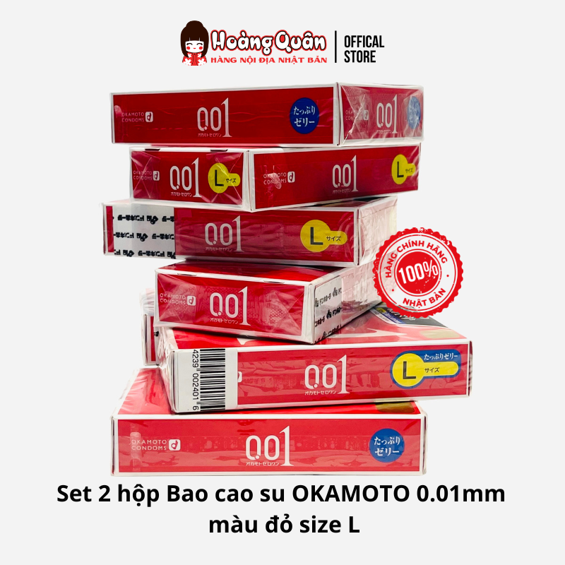 Set 2 hộp BCS OKAMOTO 0.01 đỏ size L (1 hộp 3 cái bcs)