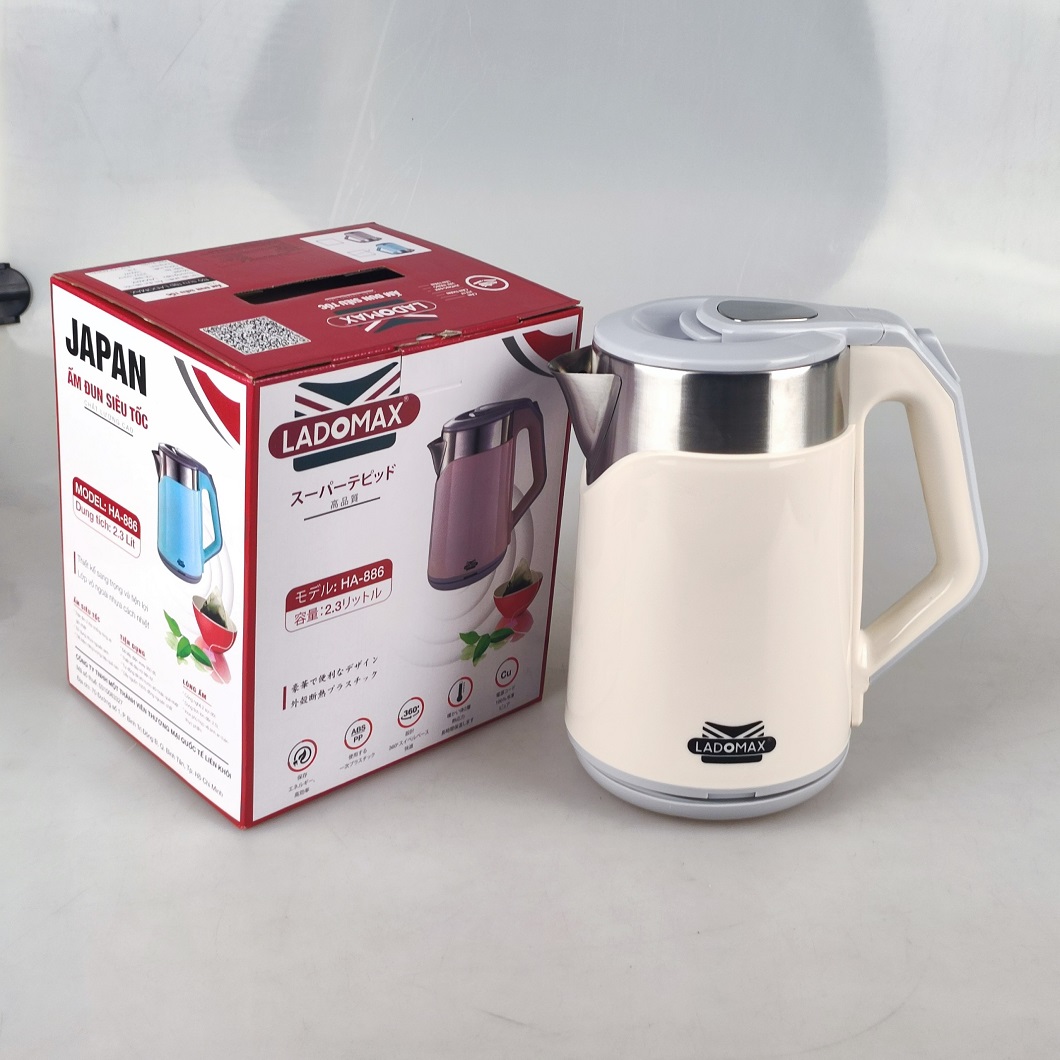 [Bảo Hành 12 Tháng] ẤM ĐUN SIÊU TỐC LADOMAX HA-886, dung tích 2.3L, inox 304, thân ấm 2 lớp cách nhiệt