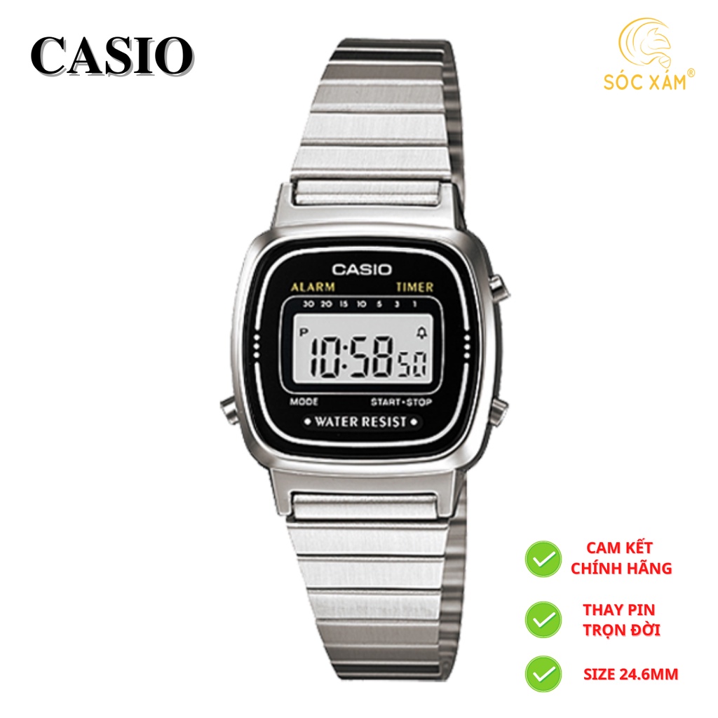 Đồng hồ nữ thời trang Casio kim loại đen bạc đẹp