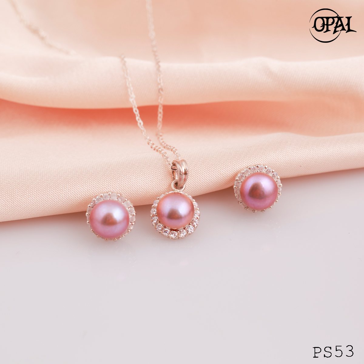 PS53-Bộ trang sức bạc đính ngọc trai OPAL