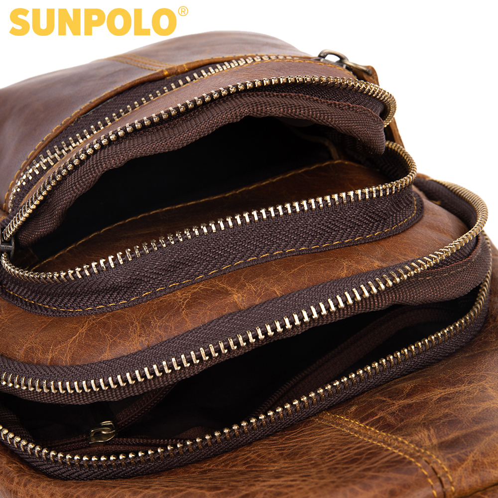 Túi đeo chéo da thật cao cấp SUNPOLO STU101 (Nâu bò)