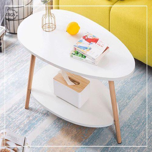 Bàn trà Bắc Âu hình trứng 2 tầng cao 50cm rộng 90cm sâu 50cm