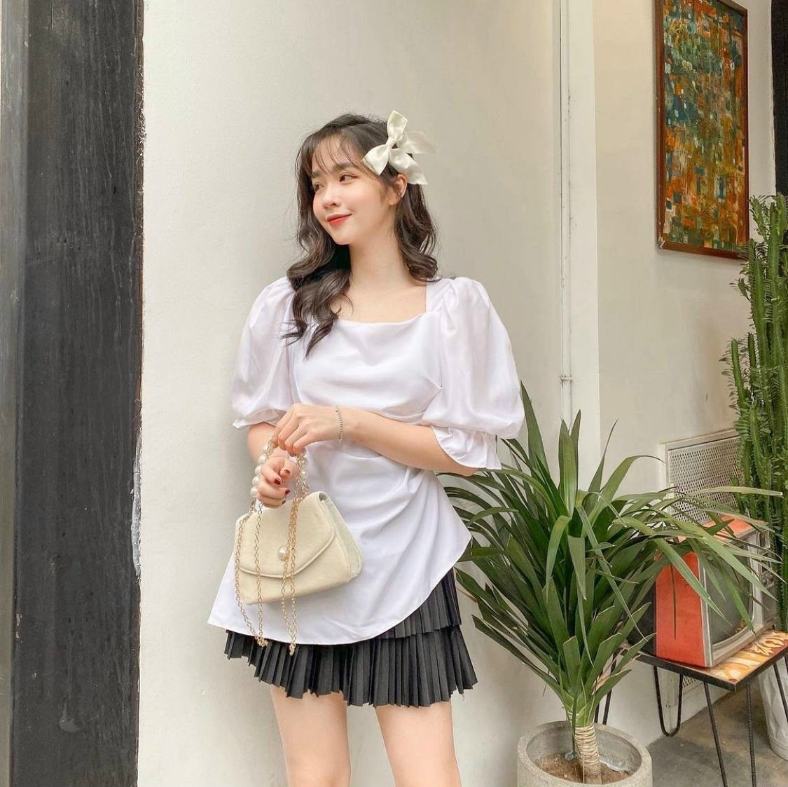 Áo Tay Phồng Vạt Xéo HIHO (TRẮNG)