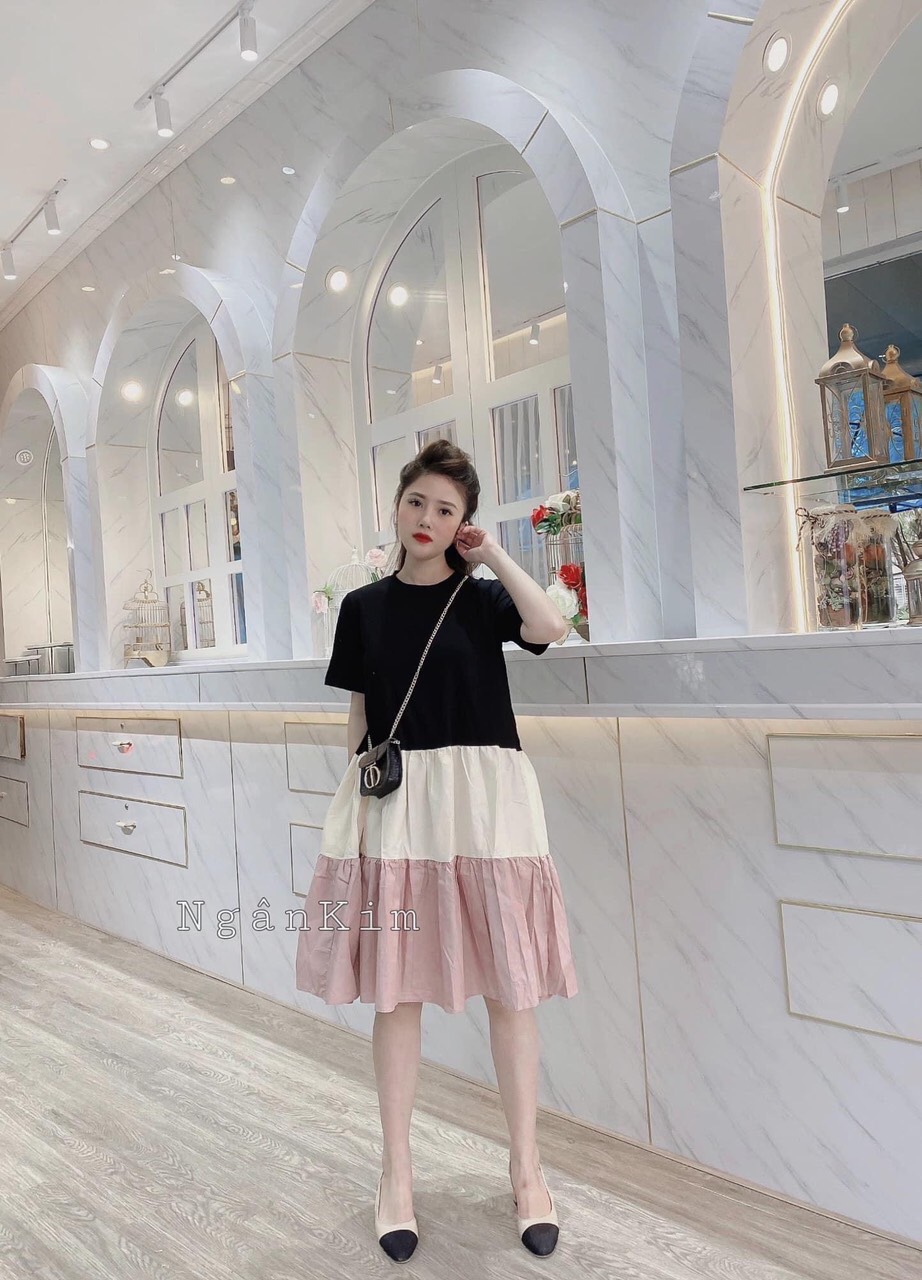 Váy bầu ( đầm bầu) xinh dáng dài xếp tầng đẹp