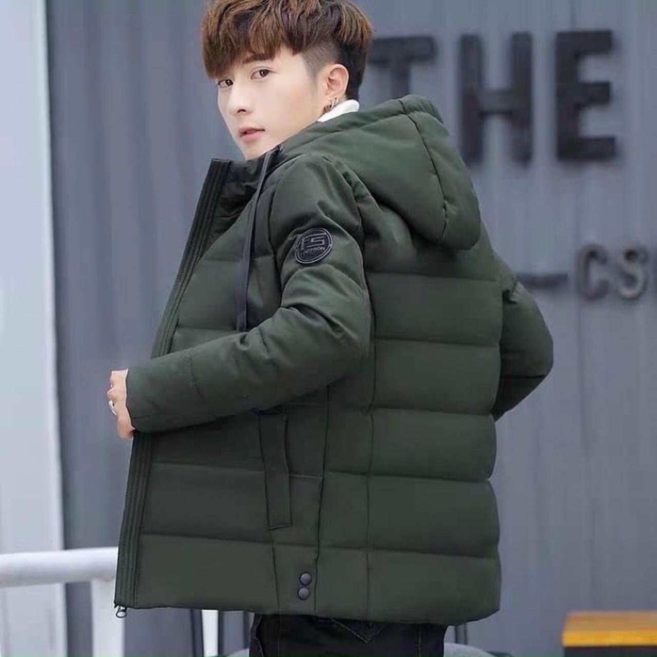 Áo khoác phao nam có nón logo thêu siêu đẹp cho ae new hot