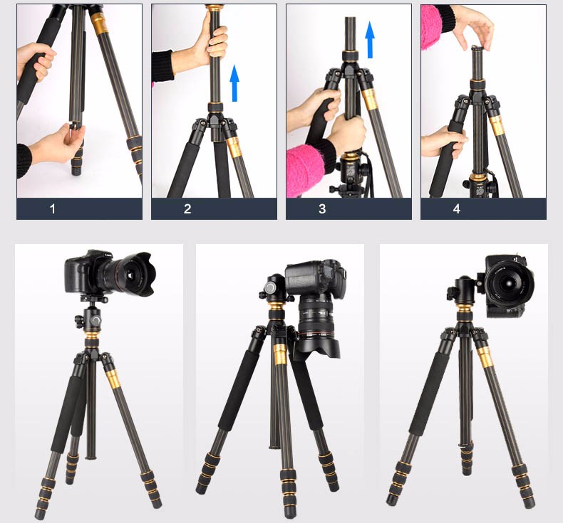 [HCM]Chân máy ảnh Beike Q-999C+ da cừu lau len (Da thật)