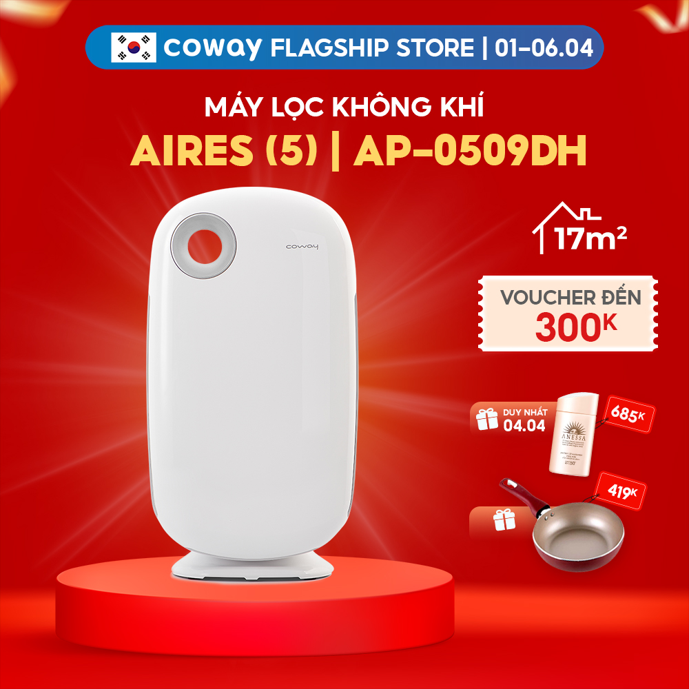Trả Góp 0% | FREESHIP | Máy lọc không khí Coway Aires (5) AP-0509DH | Loại bỏ bụi bẩn, khử mùi, diệt khuẩn | Diện tích sử dụng 17m2 | Bảo hành chính hãng 12 tháng