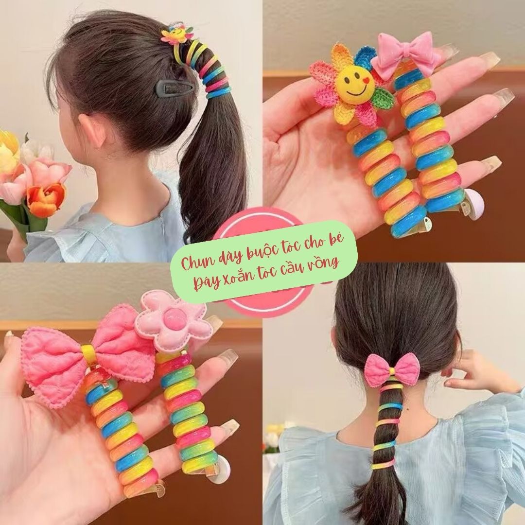 Set 2c kẹp tóc xoắn Rainbow cho bé gái siêu xinh xắn